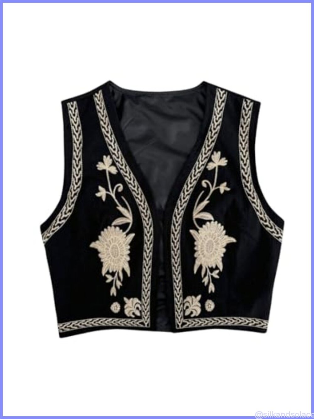 Embroidered Boho Sleeveless Vest Open Front Linen Blend